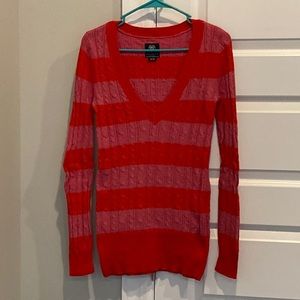 American Eagle Size M Orange and Pink Striped Sweater